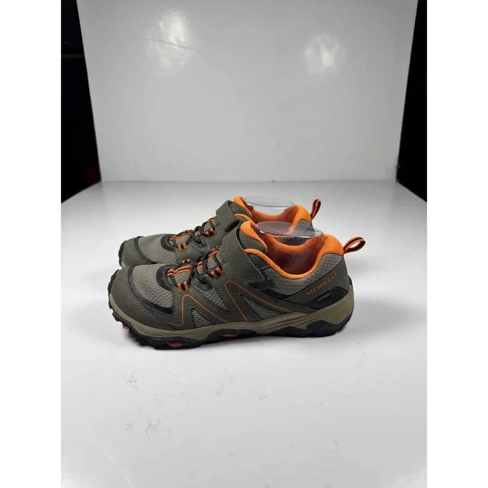 Merrell Trail Quest Kids Gray Orange Mesh Waterproof Ankle Strap Hiking Shoes